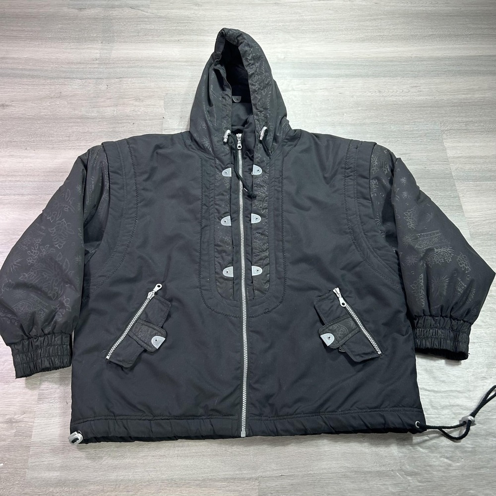 VINTAGE Skitique Jacket‎ Womens Large Black Hooded Ski Puffer Full Zip 80s
